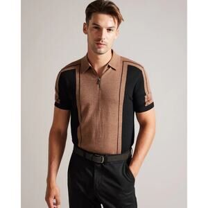 Ted Baker Jesty Wool Men's Polo Shirt In Brown Sz 2 US XS